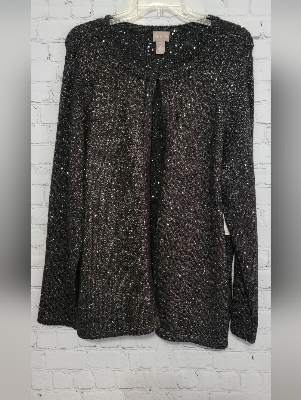 Chico's Sparkle Black Metallic Open Cardigan XL NWT